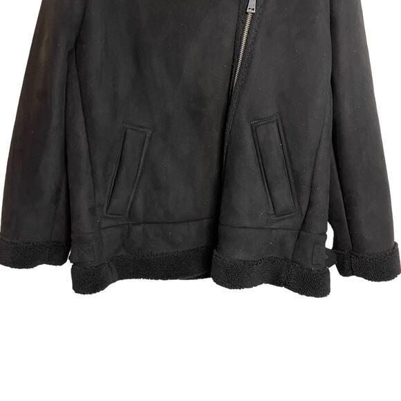 Ann Taylor LOFT Black Faux Suede Aviator Jacket Sz Large NWT - Picture 5 of 11